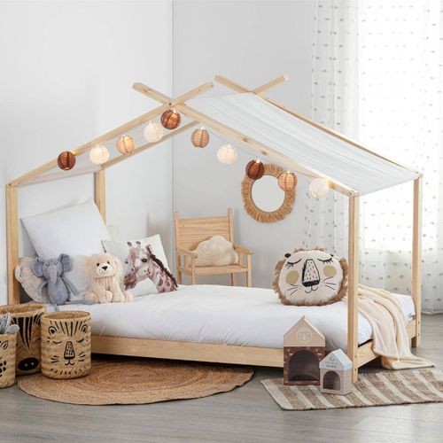Lit Cabane Lit Tente En Bois De Pin 90 X 190 Cm Sommier à Lattes