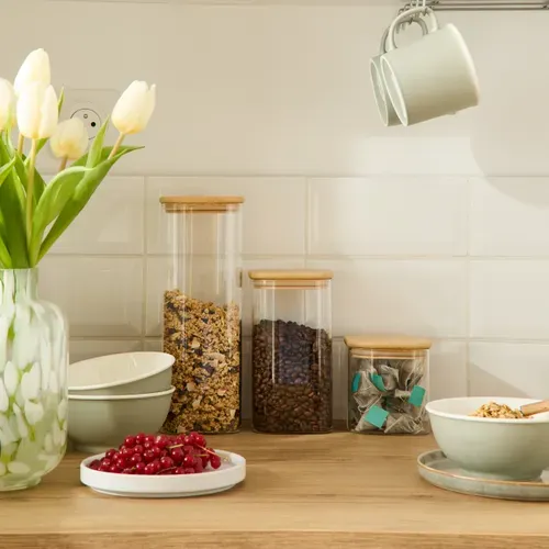 Set 3 bocaux verre et bois  Transparent / Naturel vue d'ambiance 1