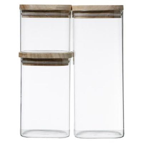 Set 3 bocaux verre et bois  Transparent / Naturel vue 3/4