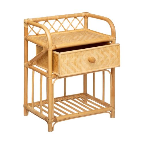 Table D'appoint Table De Chevet 1 Tiroir En Rotin Et Bambou H 60 Cm