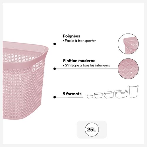 Panier à Linge 25l Rose 2 Poignées Intégrées L 41.6 X L 31.6 X H 25.9 Cm