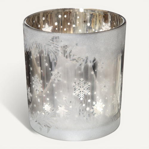Bougeoir Photophore En Verre Blanc Et Argent Effet Double Impression H 8 Cm