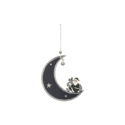 Sujet De Noël Lune "bois" 12cm Gris Bleu