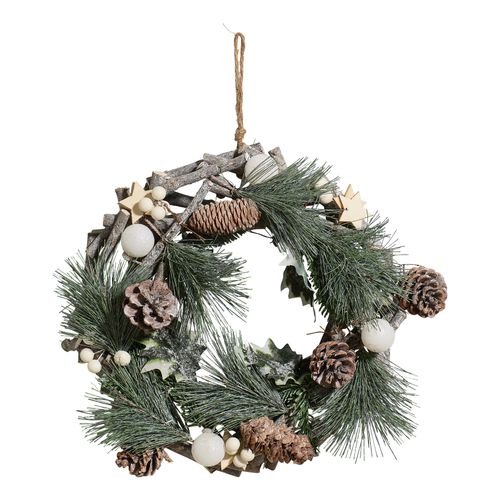 Sapin De Noël Miniature Décoratif Blanc Et Argent - 30 Cm, Avec Boules Et Pommes De Pin, Pot En Céramique