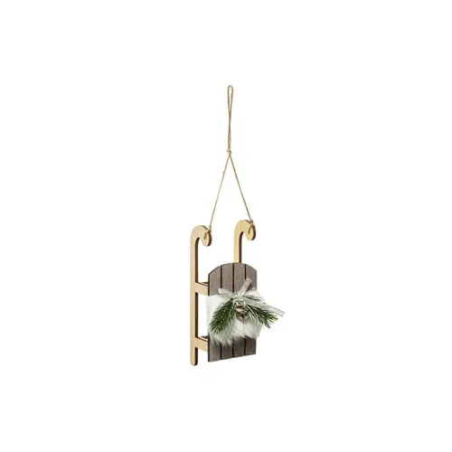 Sujet De Noël Luge "hors Piste" 18cm Gris et Naturel
