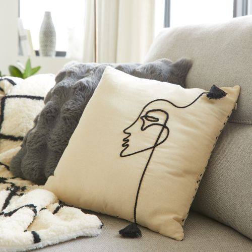 Housse de coussin 40x40 cm VISAGE Blanc vue d'ambiance 1