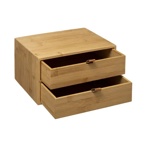Boite De Rangement 2 Tiroirs En Bambou Avec Languette