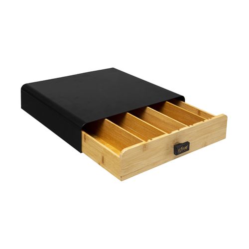 Porte-capsules Tiroir En Métal Et Bambou Avec Séparateurs Amovibles