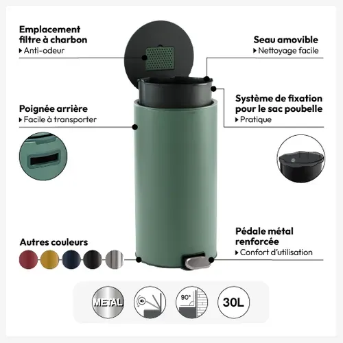 Poubelle Ronde 30 Litres En Métal Vert