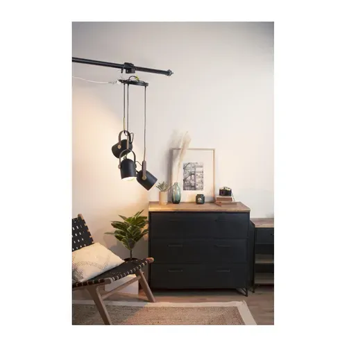 Luminaire Suspension 3 Lampes En Métal Noir et Doré H 83 Cm