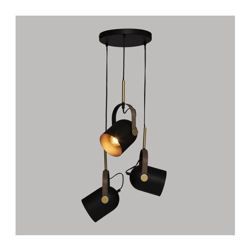 Luminaire Suspension 3 Lampes En Métal Noir et Doré H 83 Cm