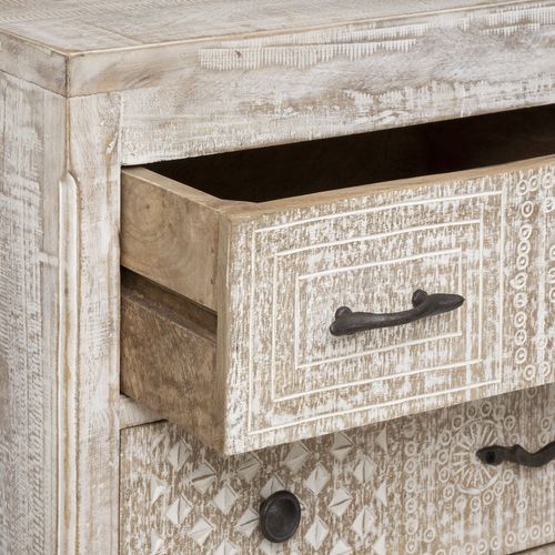 Commode 12 Tiroirs Ajay En Bois Blanchi - Beige
