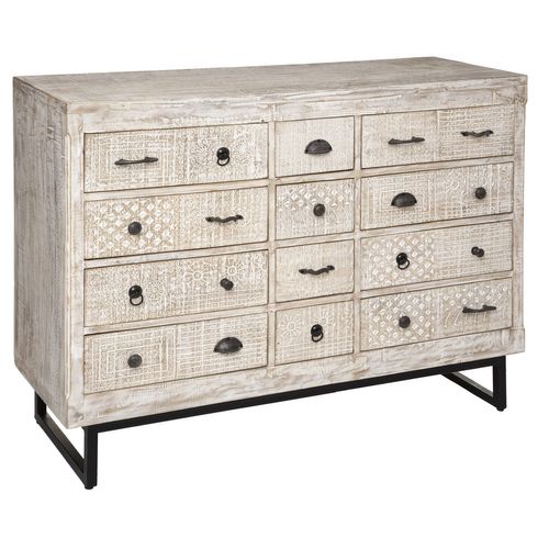Commode 12 Tiroirs Ajay En Bois Blanchi - Beige
