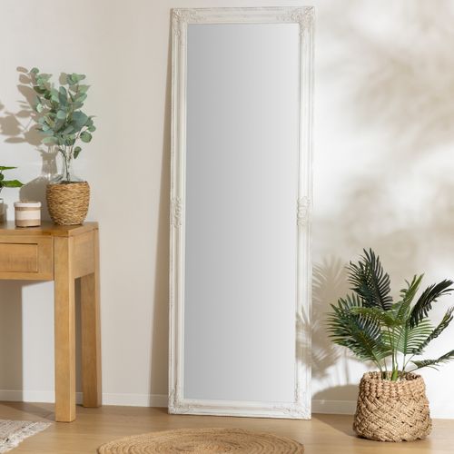 Miroir Sur Pied En Bois Finition Blanchie Et Vieillie H 172 Cm