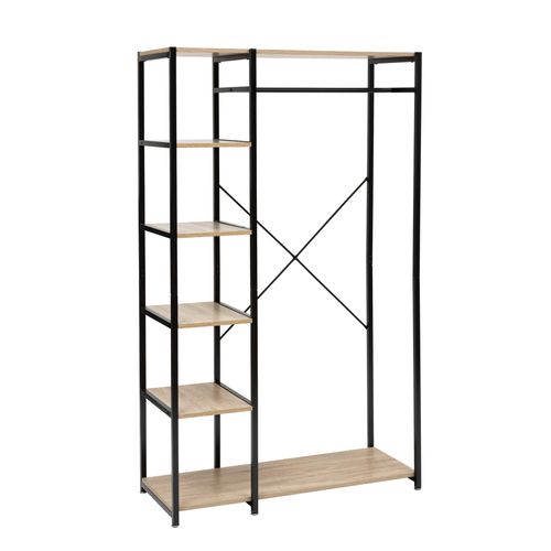 Penderie Avec 5 Étagères De Rangement En Mdf Et Fer - H. 170 Cm - Marron Et Noir