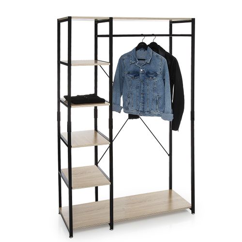 Penderie Avec 5 Étagères De Rangement En Mdf Et Fer - H. 170 Cm - Marron Et Noir