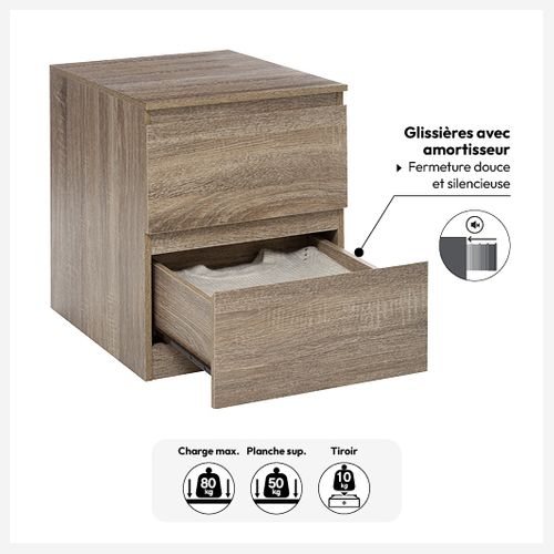 Meuble D'appoint 2 Tiroirs Coloris Bois Naturel H 50 Cm