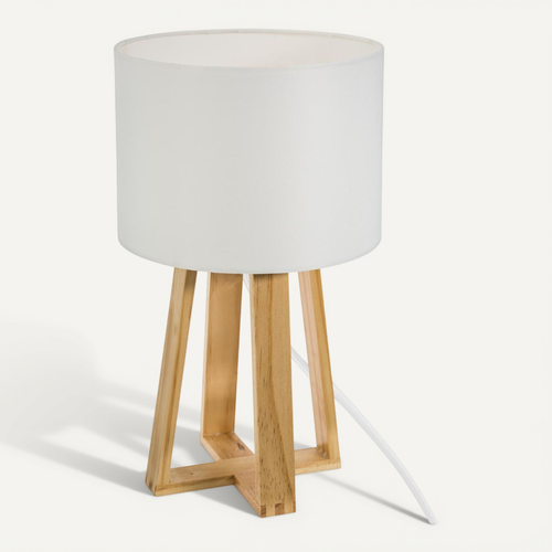 Lampe à Poser Pied En Bois Et Abat-jour Blanc H 34.5 Cm