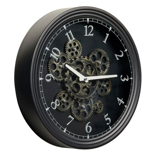 Pendule Murale En Métal Noir Mécanisme En Mouvement  D 37 Cm