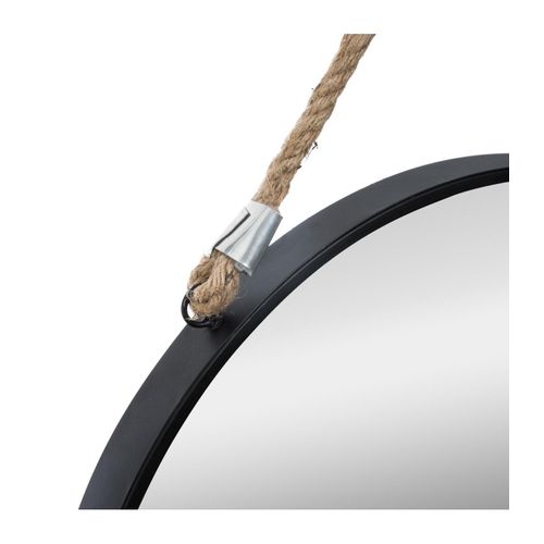 Miroir Rond En Métal Noir Avec Corde D 55 Cm