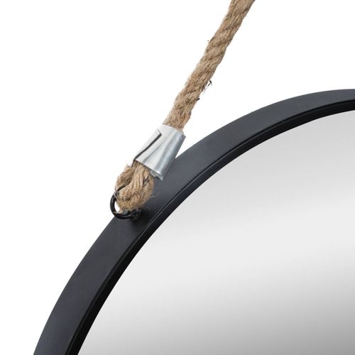 Miroir Rond En Métal Noir Avec Corde D 55 Cm