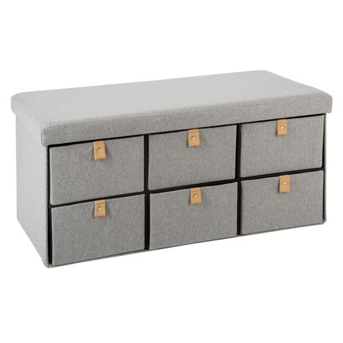 Pouf Pliant Double Avec 6 Tiroirs Coloris Gris Suède 76.5 X H 38 Cm