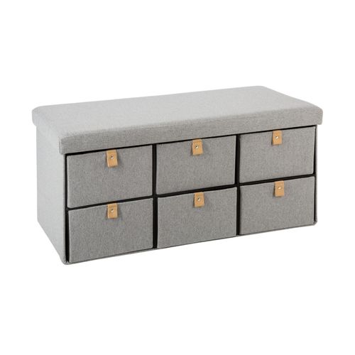 Pouf Pliant Double Avec 6 Tiroirs Coloris Gris Suède 76.5 X H 38 Cm