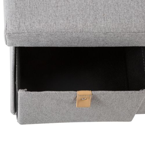Pouf Pliant Double Avec 6 Tiroirs Coloris Gris Suède 76.5 X H 38 Cm