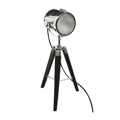 Lampe Projecteur En Métal Et Pied En Bois Brossé Noir H 68 Cm