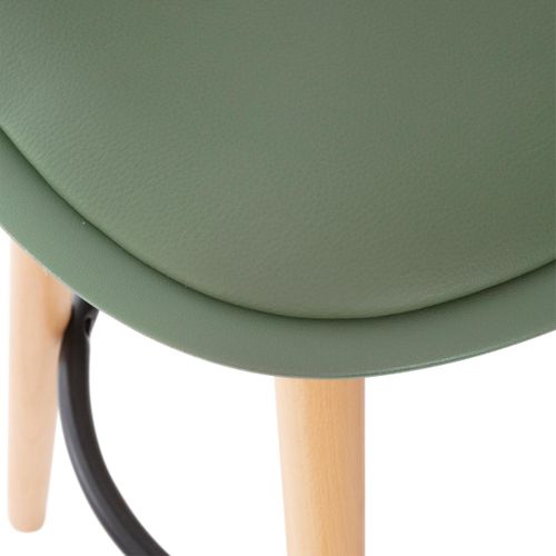 Tabouret De Bar Confortable Assise Kaki Et Pieds En Bois H 92 Cm