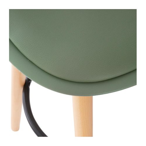 Tabouret De Bar Confortable Assise Kaki Et Pieds En Bois H 92 Cm