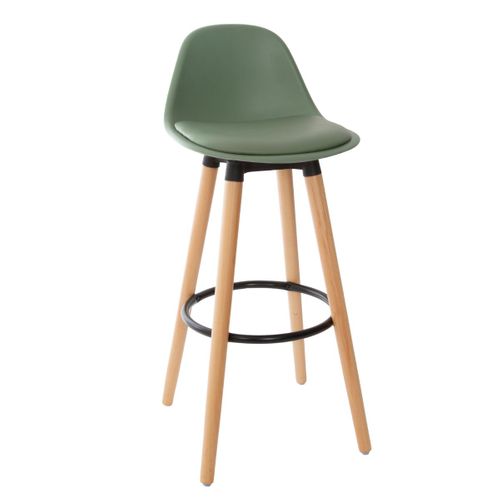 Tabouret De Bar Confortable Assise Kaki Et Pieds En Bois H 92 Cm