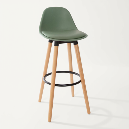 Tabouret De Bar Confortable Assise Kaki Et Pieds En Bois H 92 Cm