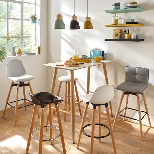 Tabouret De Bar Confortable Assise Kaki Et Pieds En Bois H 92 Cm