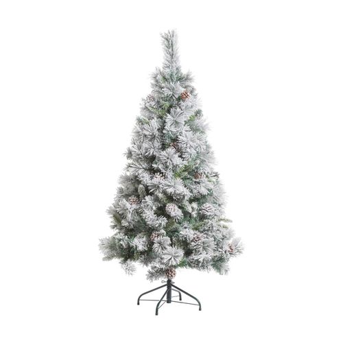 Sapin De Noël Artificiel 150 Cm Avec Neige & Pommes De Pin - PVC Réaliste - Montage Facile - Support Métal Stable