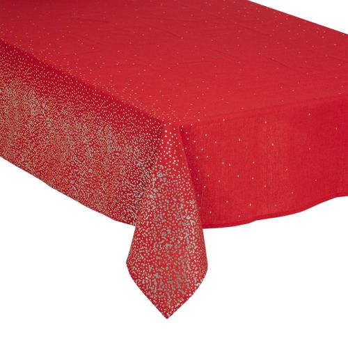 Nappe De Fêtes En Coton Et Polyester Rouge Imprimé Léopard Argenté 140 X 240 Cm