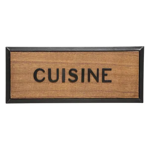 Plaque De Porte En Métal Noir Et Bois 22 X 9 Cm