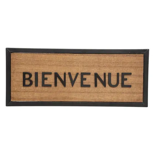 Plaque De Porte En Métal Noir Et Bois 22 X 9 Cm