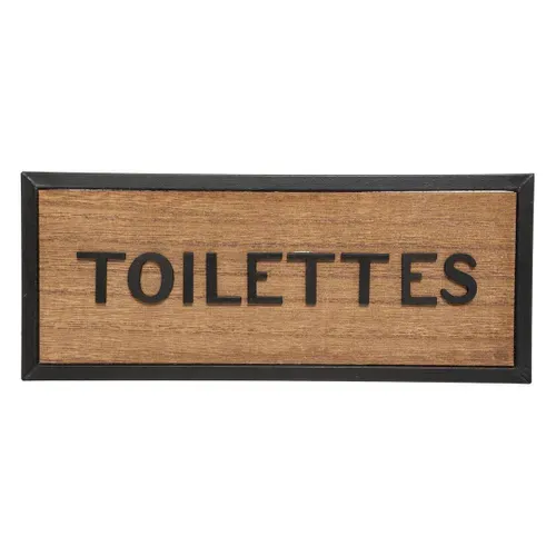 Plaque De Porte En Métal Noir Et Bois 22 X 9 Cm