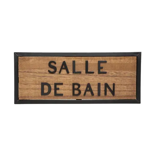 Plaque De Porte En Métal Noir Et Bois 22 X 9 Cm