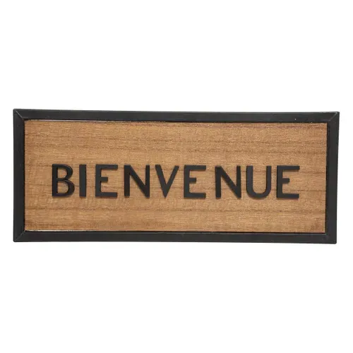 Plaque De Porte En Métal Noir Et Bois 22 X 9 Cm