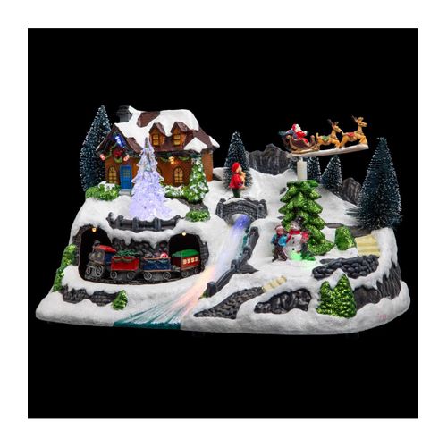 Village De Noël Lumineux Et Animé En Fibre Optique Avec Train
