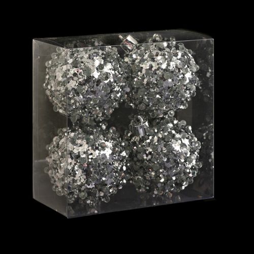Lot De 4 Boules De Noël Effet Goutte - Argent