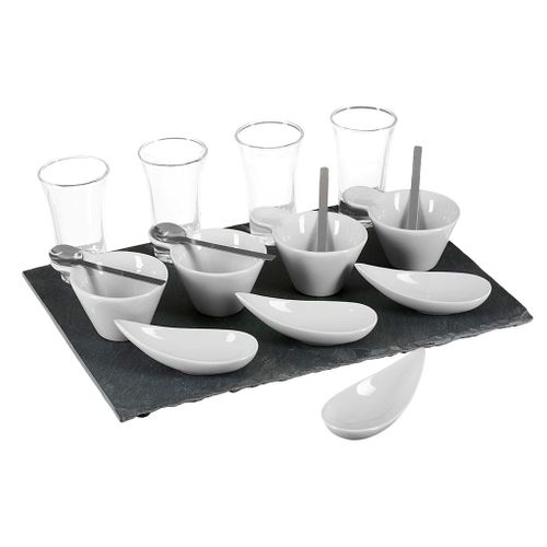 Set Apéritif 17 Pièces 1 Plateau 4 Verrines 4 Coupelles 4 Ramequins 4 Cuillères