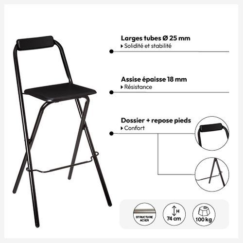 Chaise de bar pliante LOUNA Noir