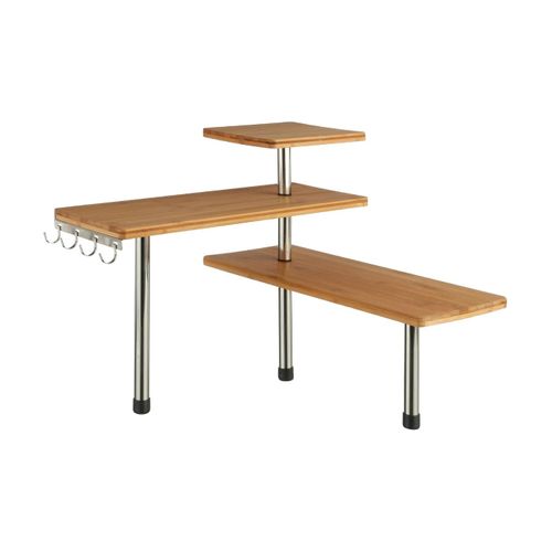 Étagère D'angle 3 Niveaux En Bambou Et Acier Inoxydable