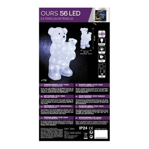 Déco Lumineuse Maman Et Bébé Ours 56 LED Blanc Froid H 44 Cm