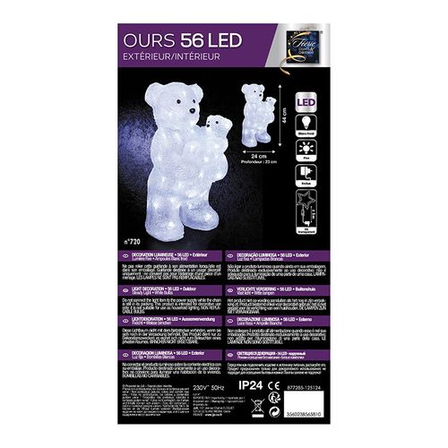 Déco Lumineuse Maman Et Bébé Ours 56 LED Blanc Froid H 44 Cm