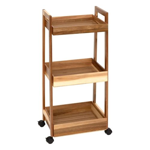 Desserte 3 Niveaux Sur Roulettes Acacia Mdf
