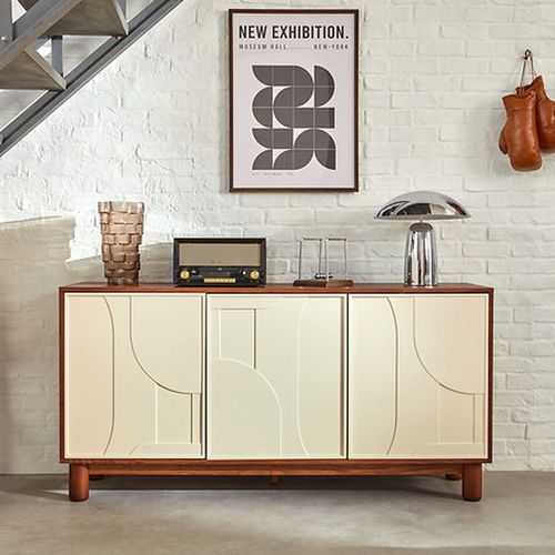 Buffet 3 Portes Design En Relief Jilani - Marron Et Beige